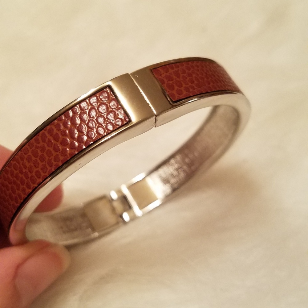 Silver and brown leather magnetic cuff bracelet